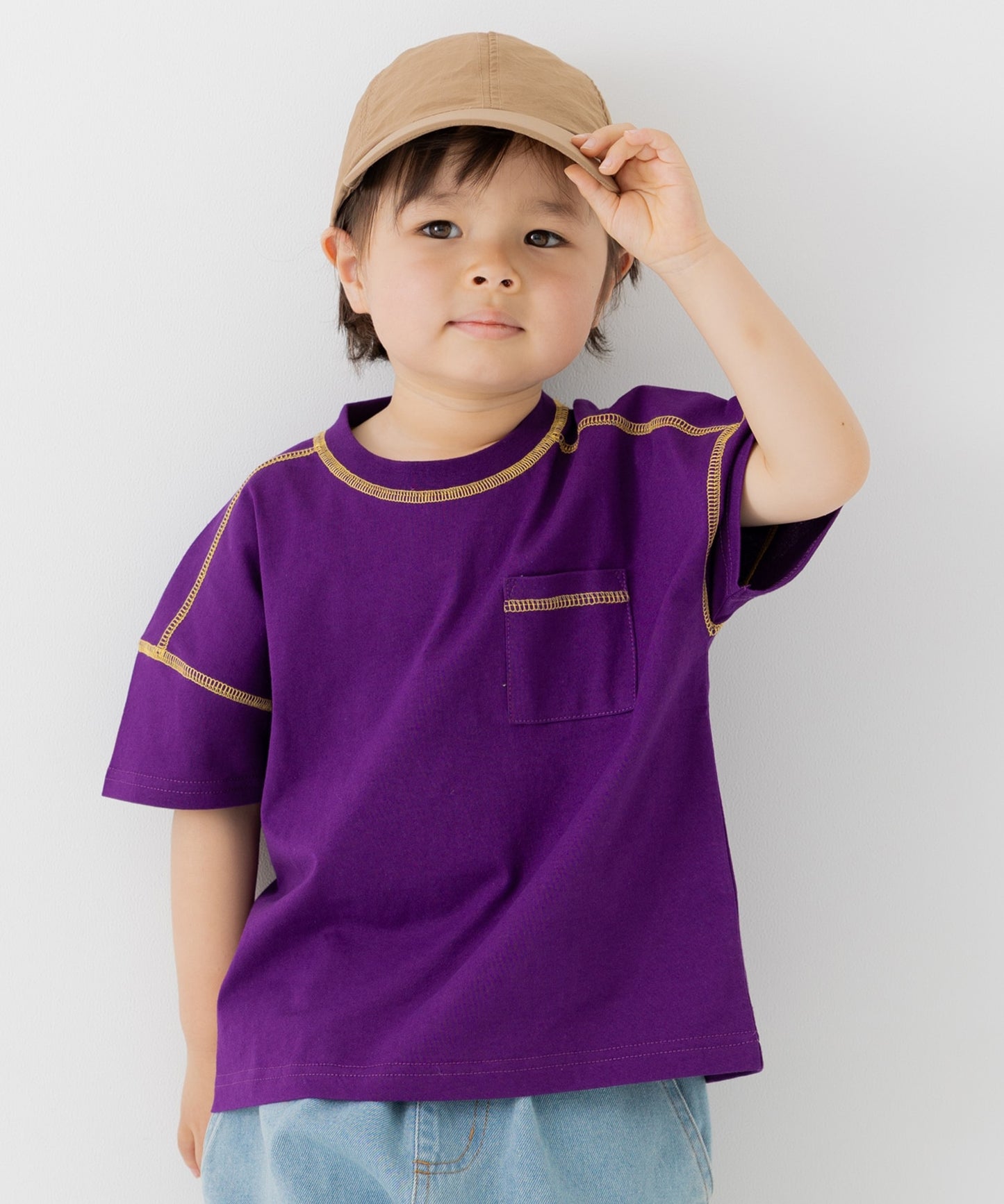 配色ステッチ半袖Tシャツ