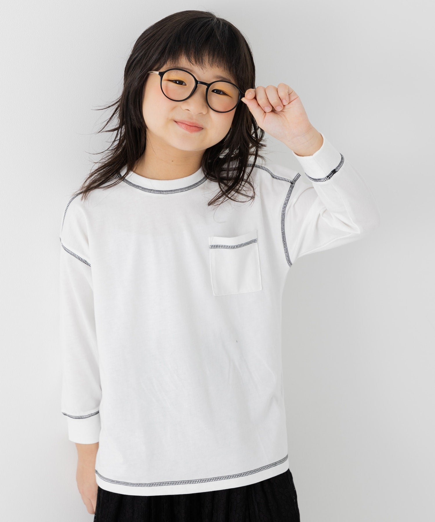 marka　配色ステッチロンT　ホワイト 配色ステッチロンT ｜ トップス ｜ 子供服のセレクトショップ