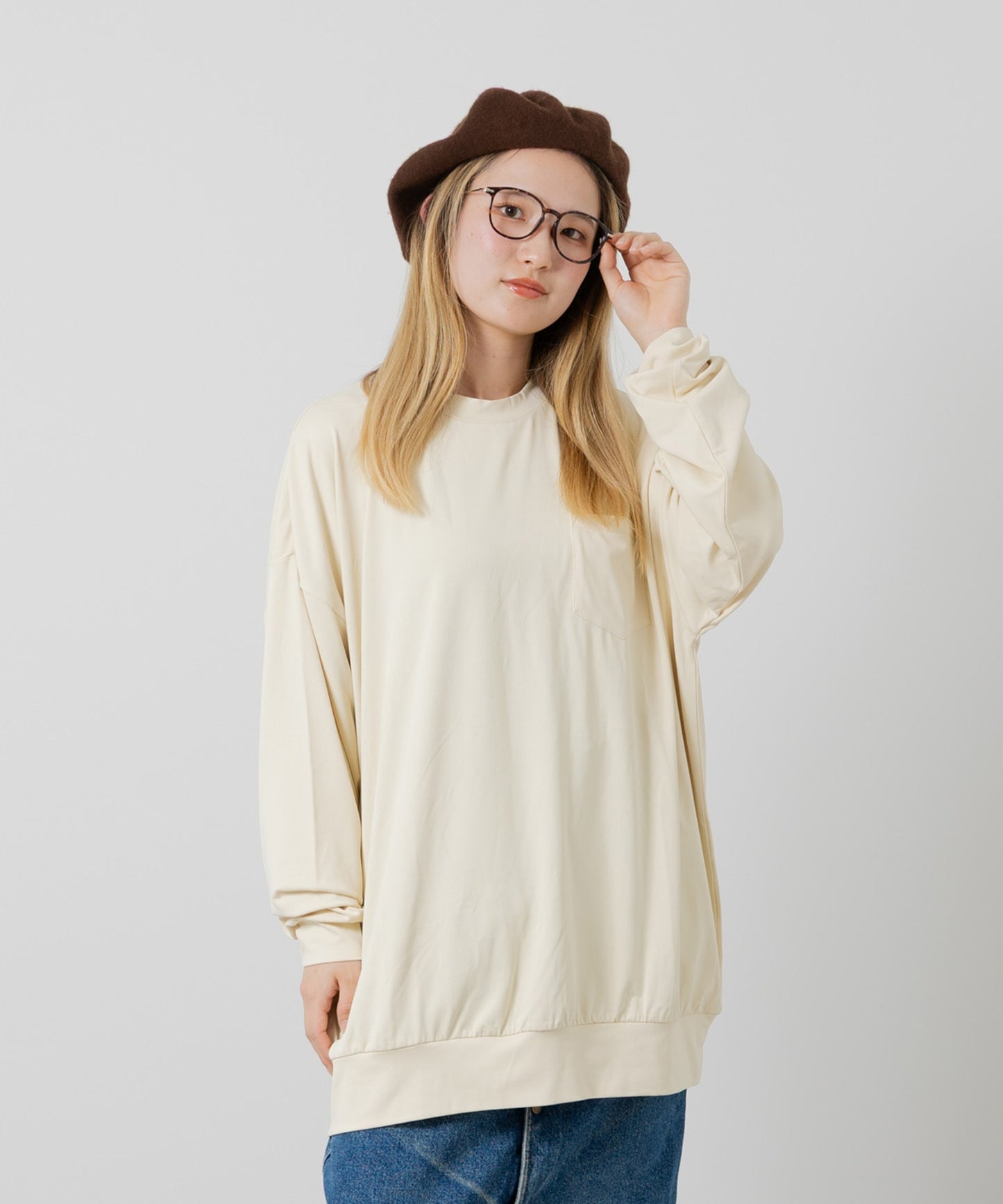 抗ピリング加工 ワイドシルエット 長袖Tシャツ（大人）