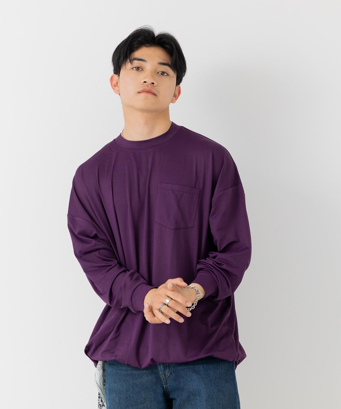 抗ピリング加工 ワイドシルエット 長袖Tシャツ（大人）