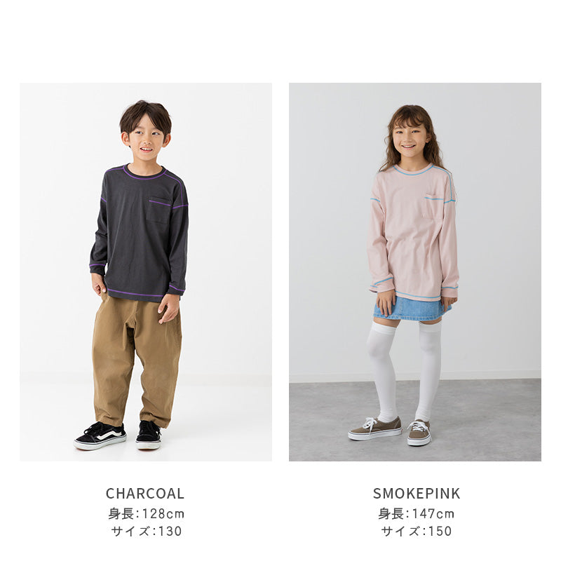 配色ステッチ長袖Tシャツ