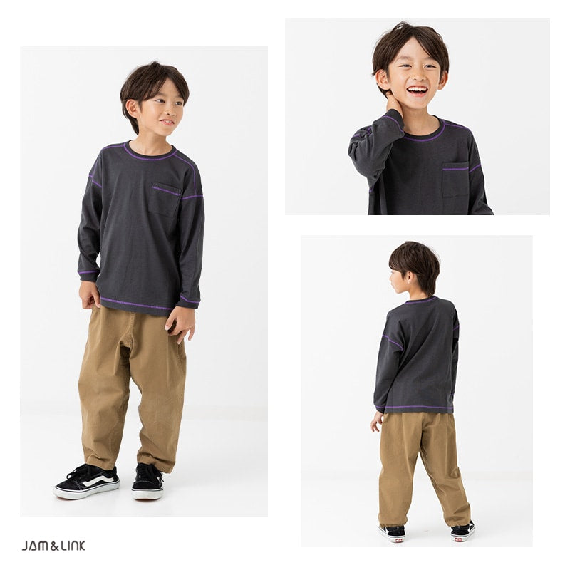 配色ステッチ長袖Tシャツ