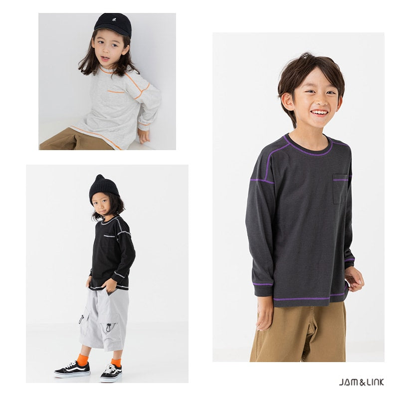 配色ステッチ長袖Tシャツ