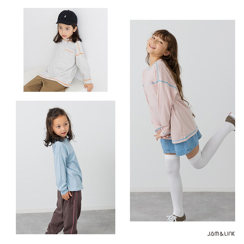 配色ステッチ長袖Tシャツ