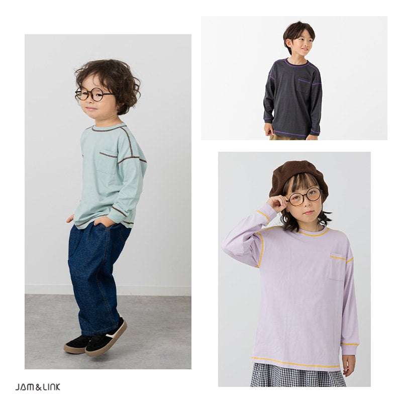 配色ステッチ長袖Tシャツ