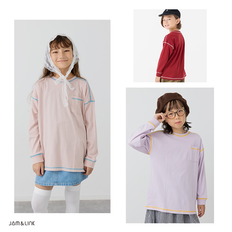 配色ステッチ長袖Tシャツ