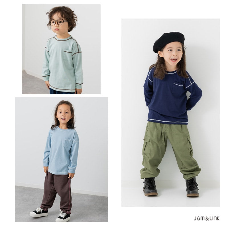 配色ステッチ長袖Tシャツ