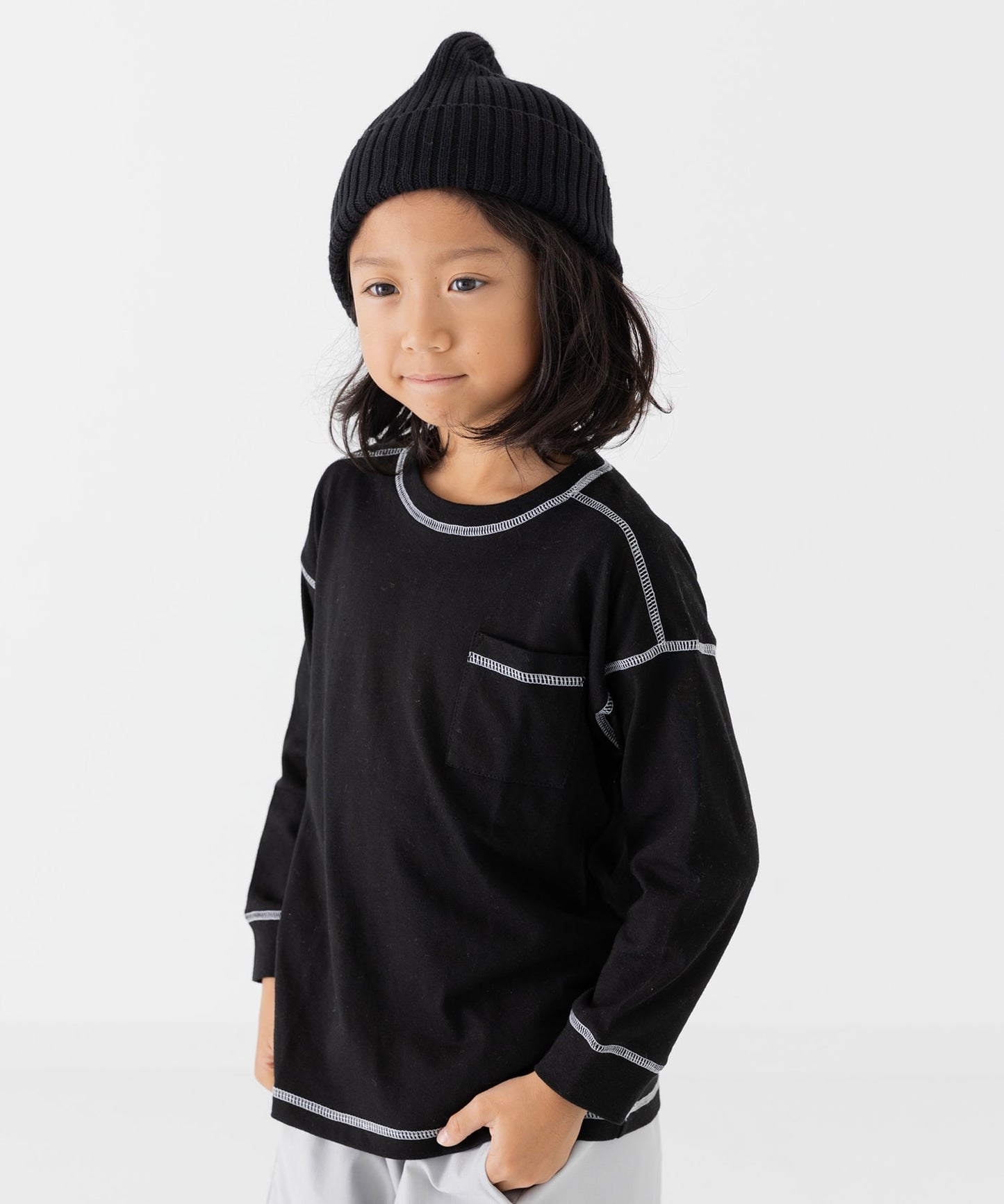 配色ステッチ長袖Tシャツ