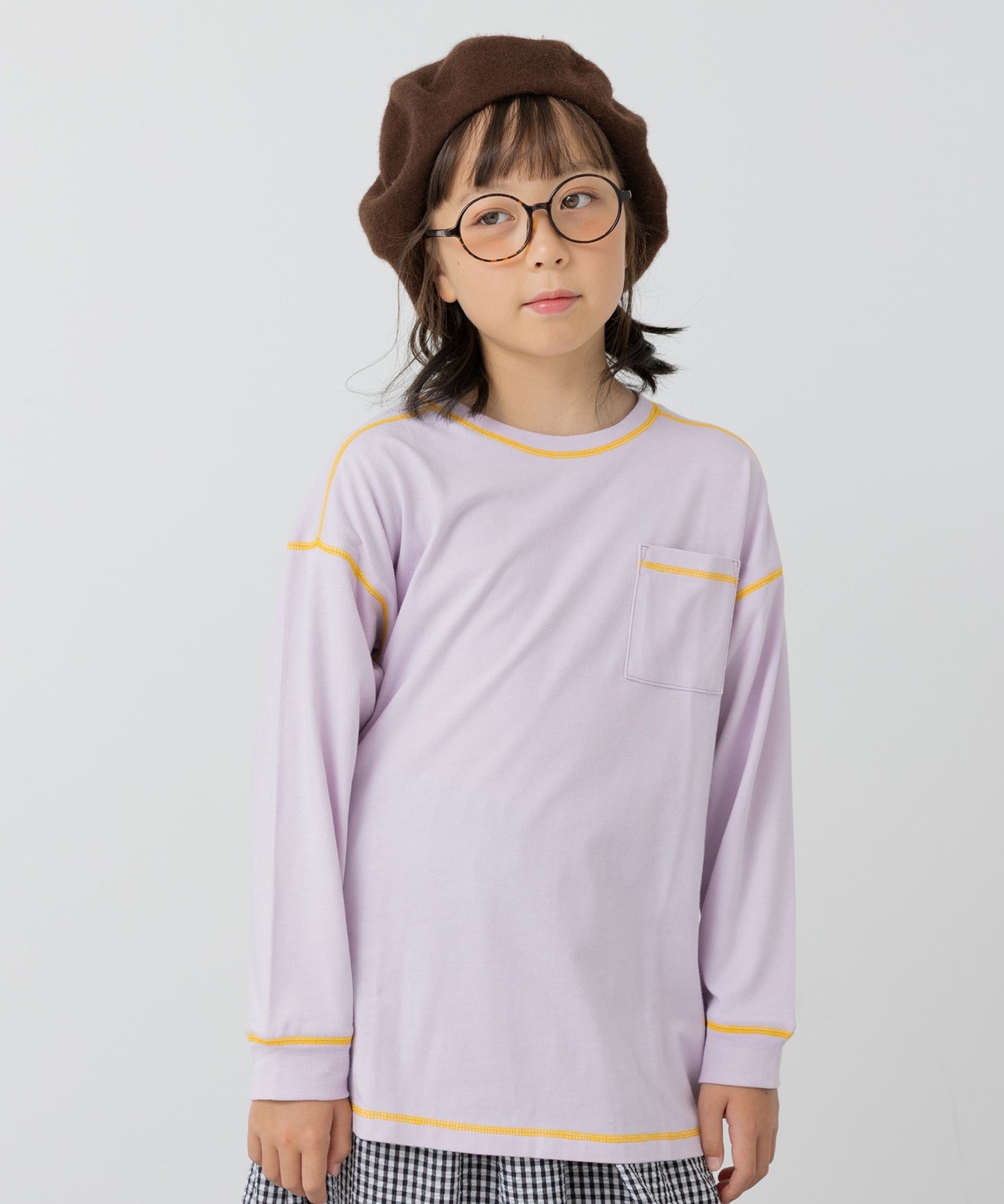 配色ステッチ長袖Tシャツ