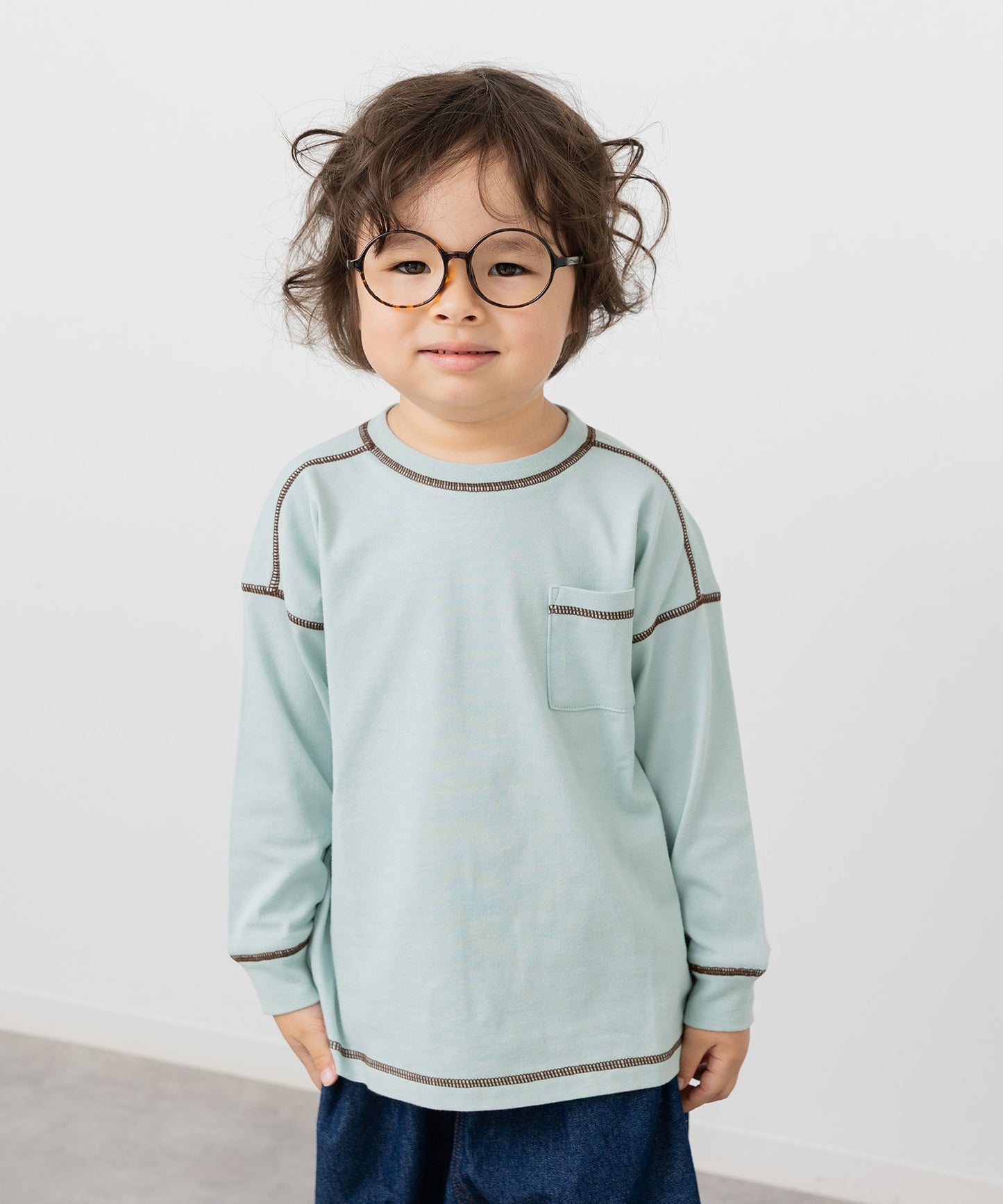 配色ステッチ長袖Tシャツ