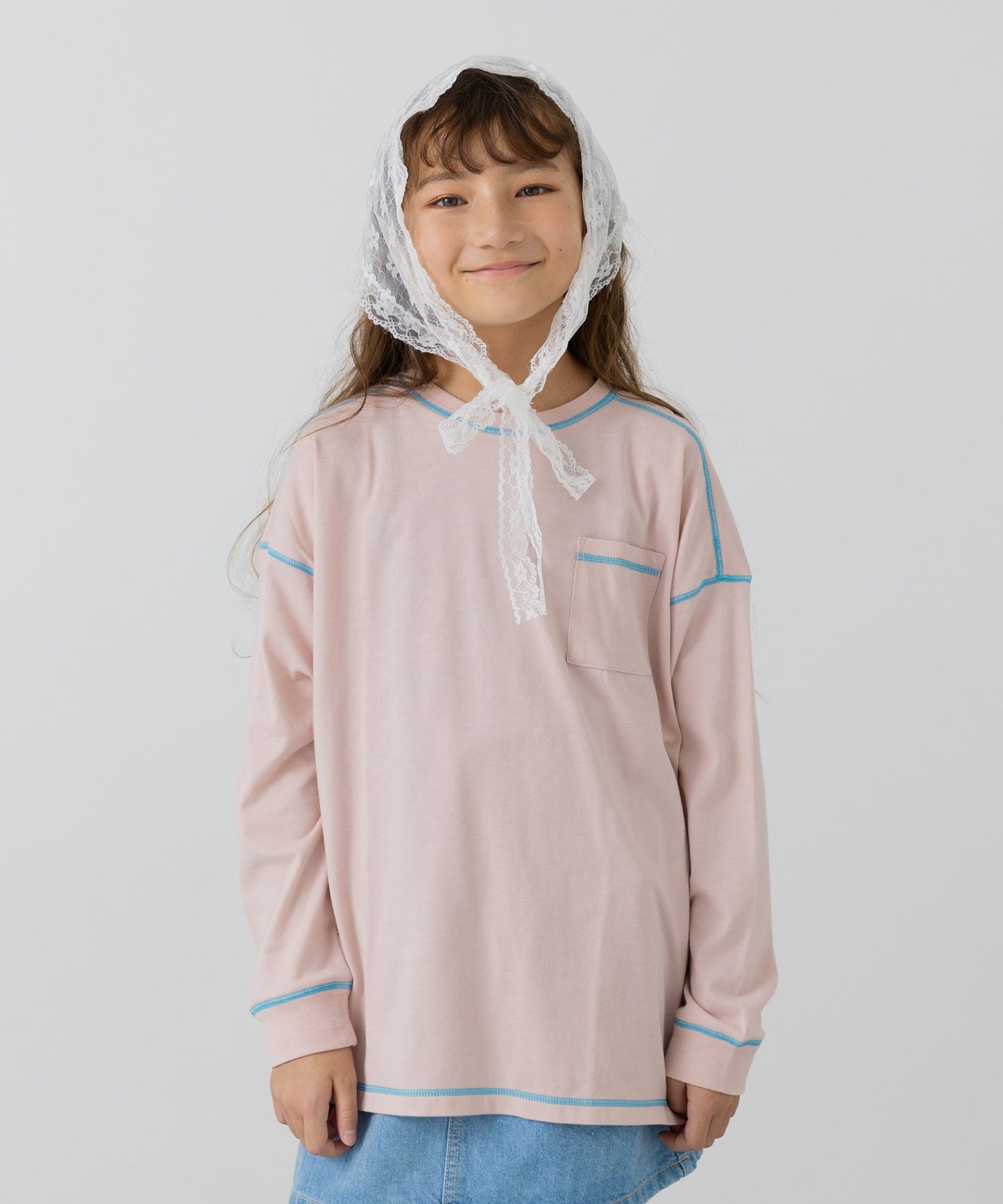 配色ステッチ長袖Tシャツ