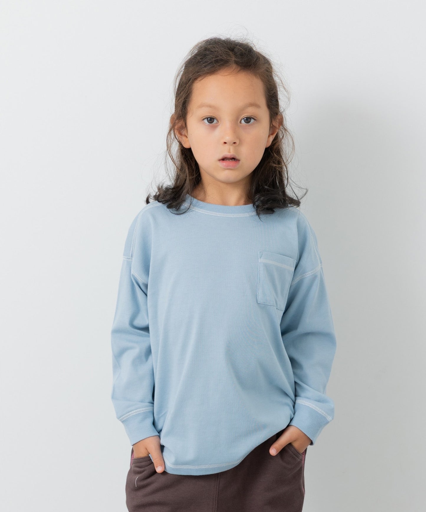 配色ステッチ長袖Tシャツ