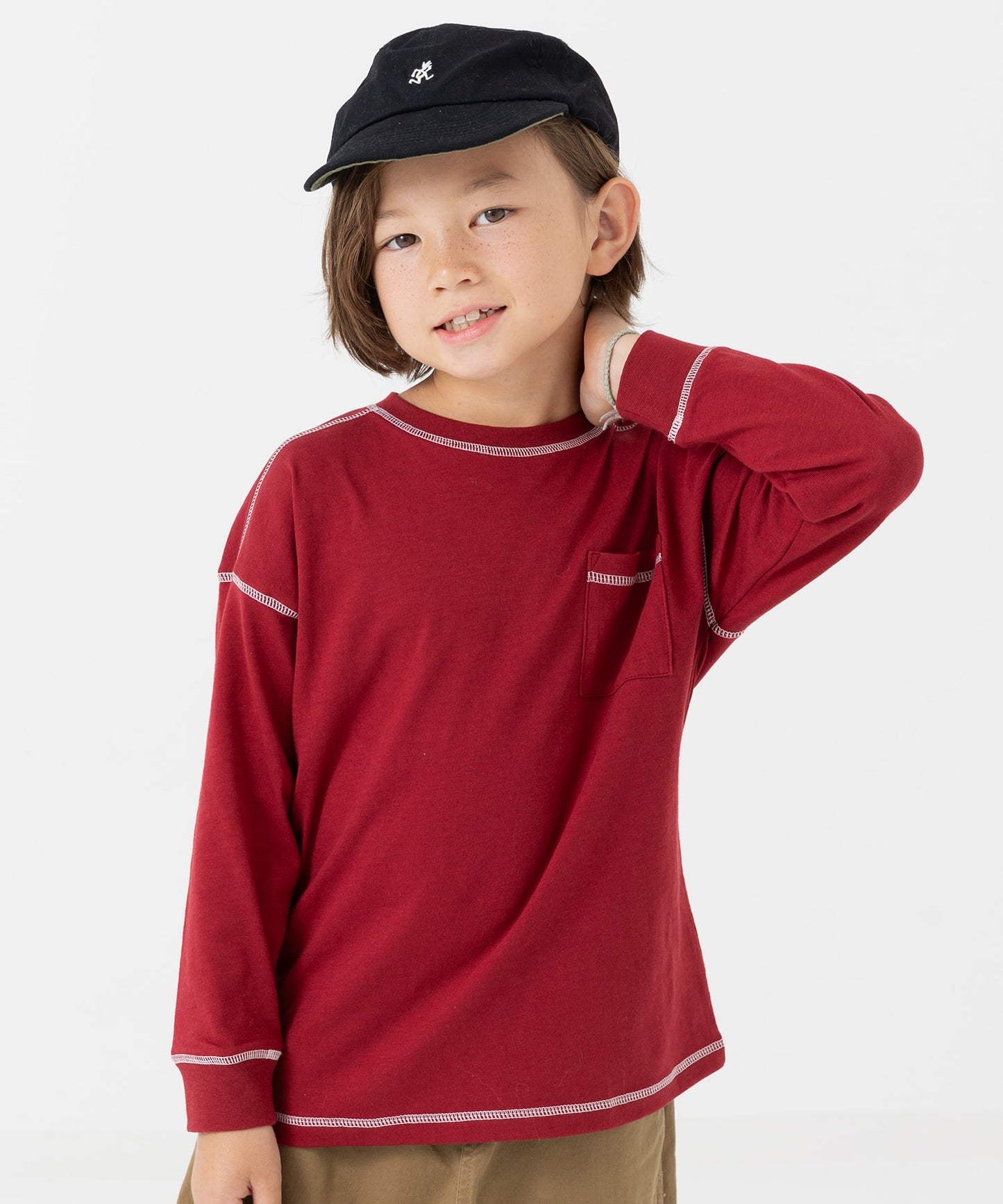 配色ステッチ長袖Tシャツ