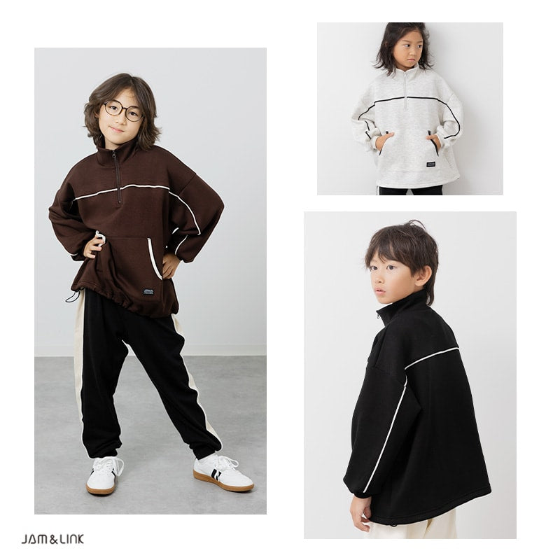 ダンボールニットハーフジップパイピングトレーナー