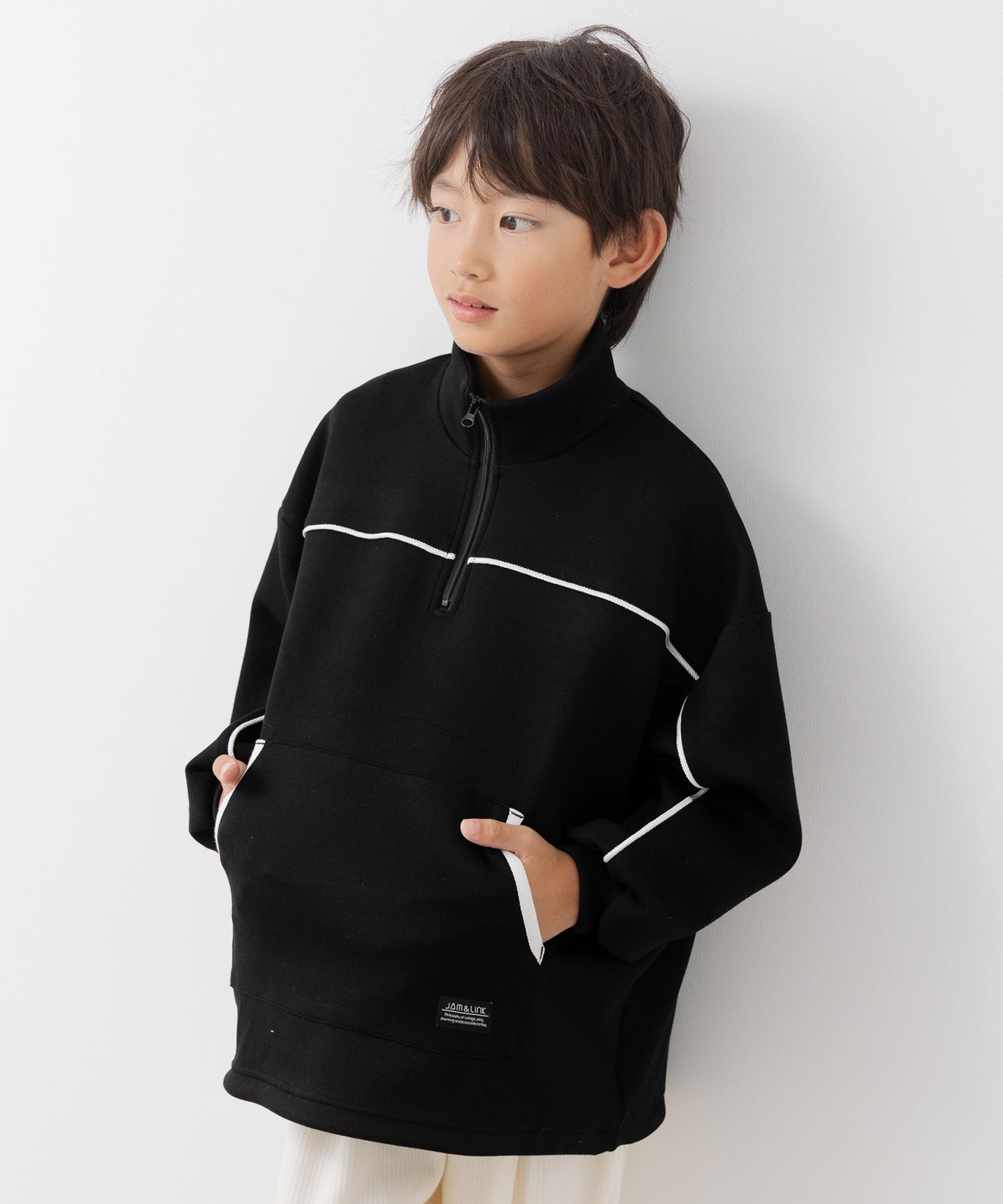 ダンボールニットハーフジップパイピングトレーナー