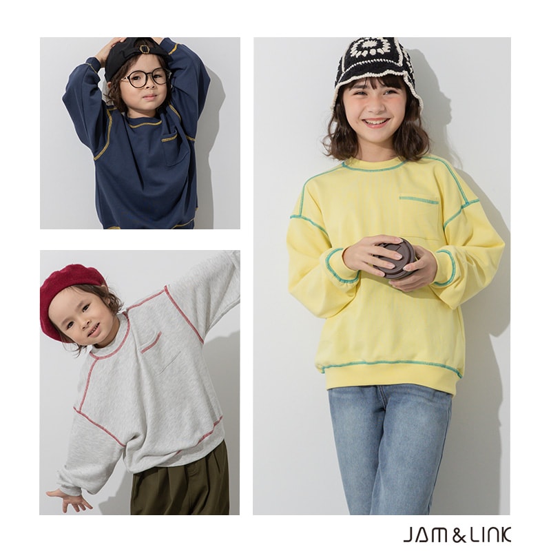 配色ステッチ裏毛トレーナー