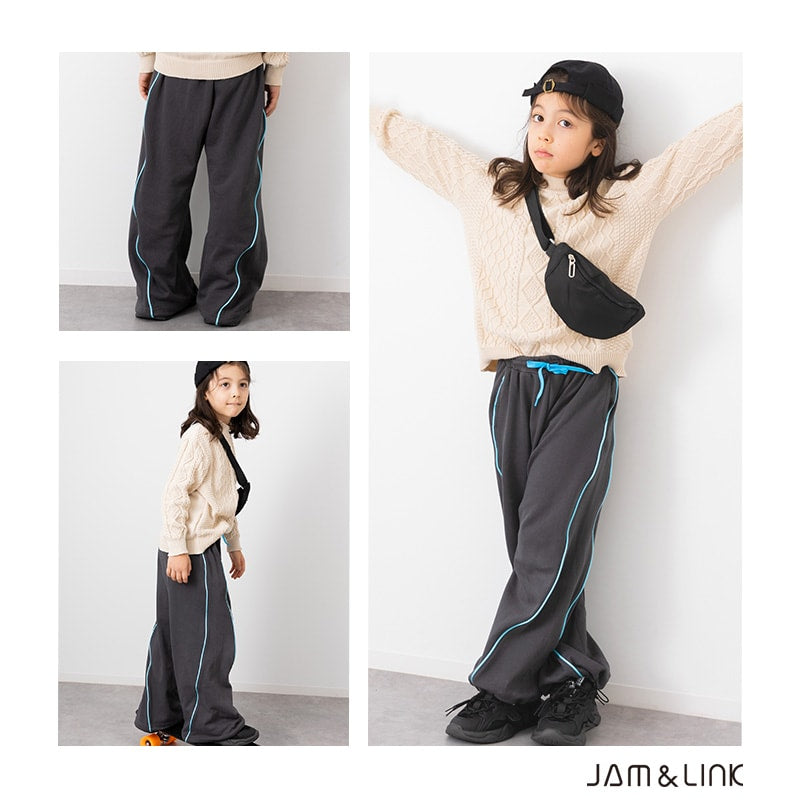 パイピング裏毛ワイドパンツ